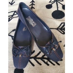 Salvatore Ferragamo Denim Leather Low Heels Shoes